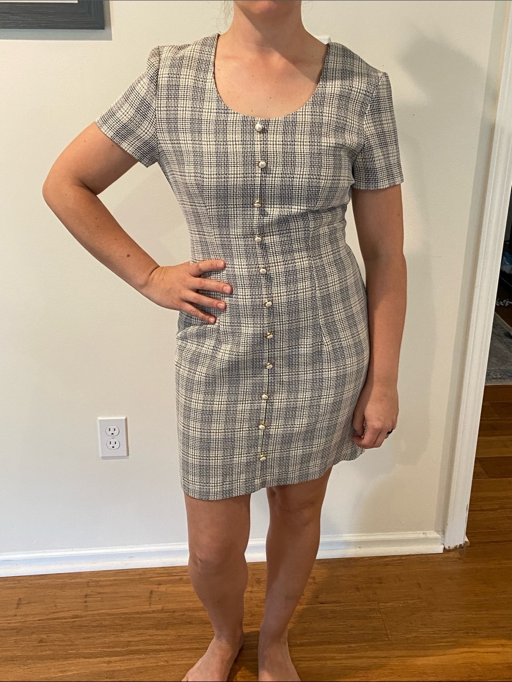 Vintage IZ California Tailored Short-Sleeve Plaid Faux Button-Front Dress size 9